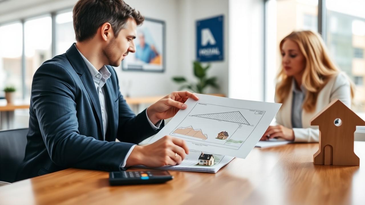 Brisbane bridging finance specialist explaining a bridging loan diagram to a couple at an office desk