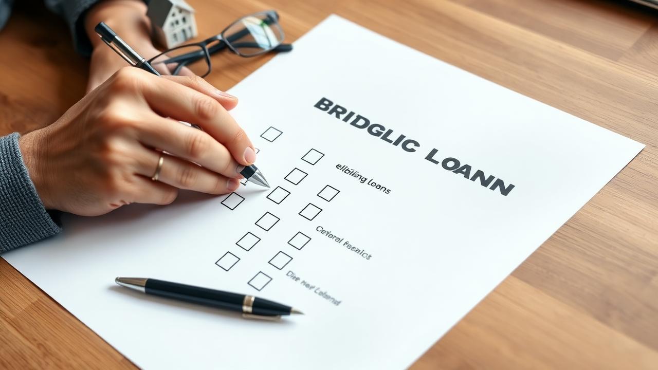 Hands ticking checkboxes on a bridging loan eligibility checklist with glasses and a pen, used to assess qualification in Australia