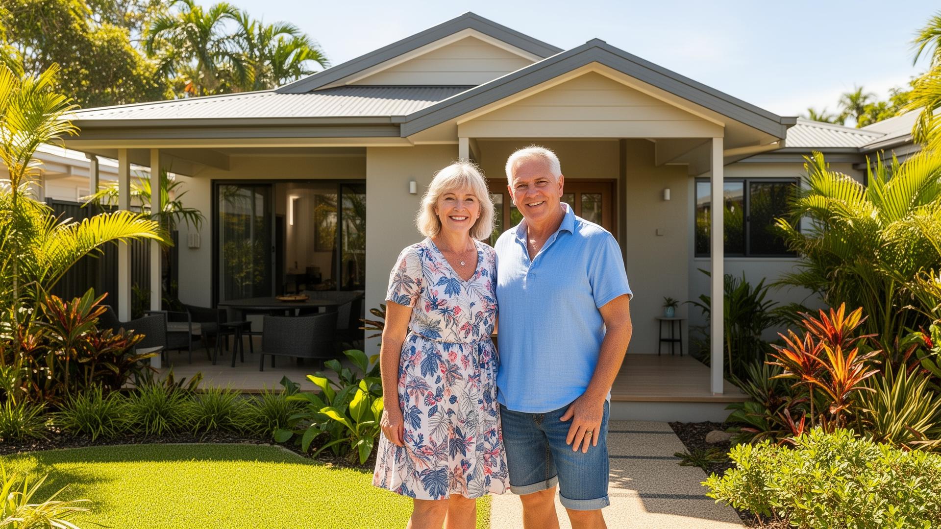 Happy couple in front of their new Brisbane home after securing a bridging loan