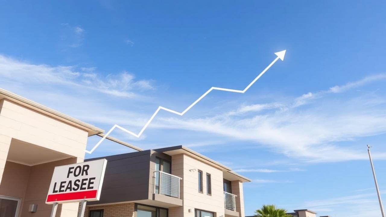 Modern Australian investment property with a rising performance chart and 'For Lease' sign, illustrating bridging finance for investment property