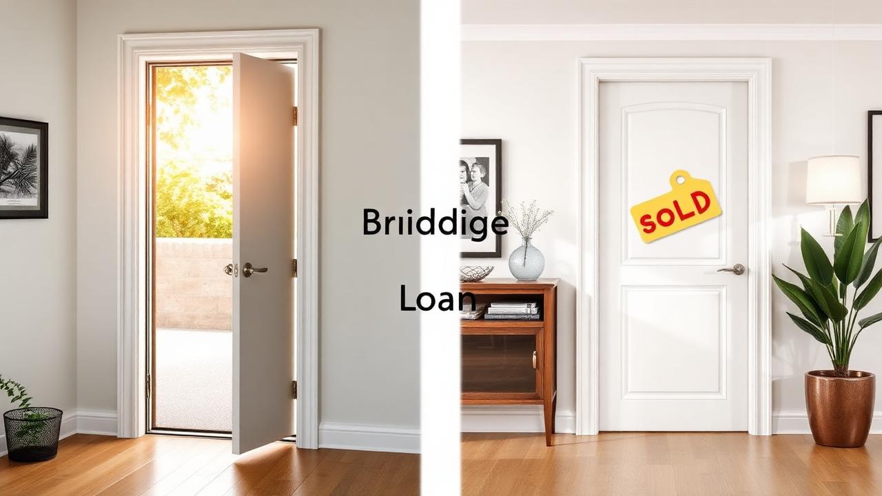 Split image of an open door and a closed door with a 'Sold' tag, representing the difference between open and closed bridging loans